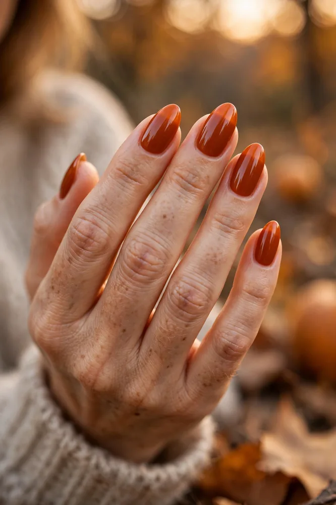Burnt orange almond november nail ideas