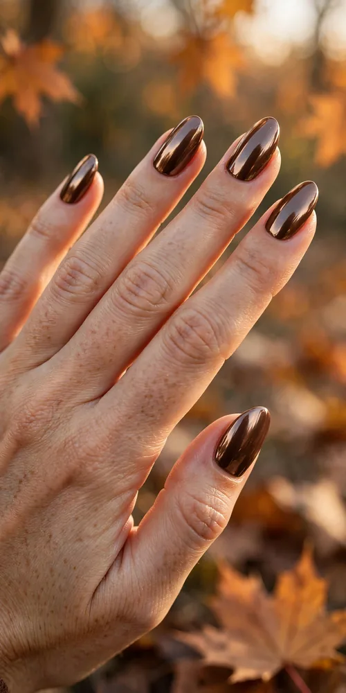 Chocolate brown chrome november nail ideas