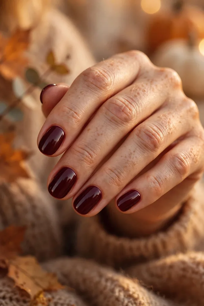 Deep burgundy gloss november nail ideas