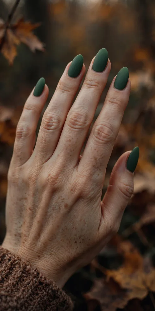 Matte forest green november nail ideas