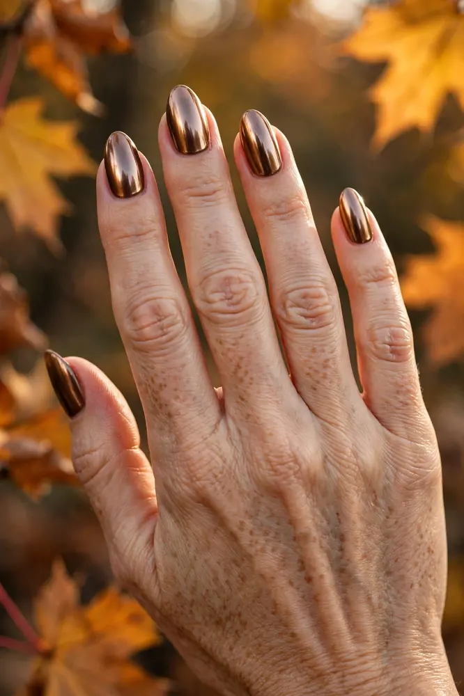 Bronze metallic november nail ideas