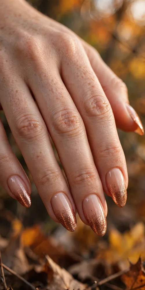 Copper glitter fade november nail ideas