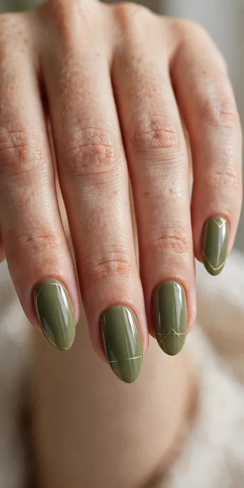 Olive green minimal november nail ideas