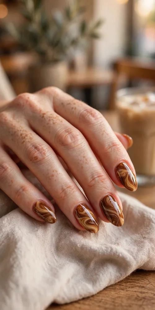 Spiced latte swirl november nail ideas